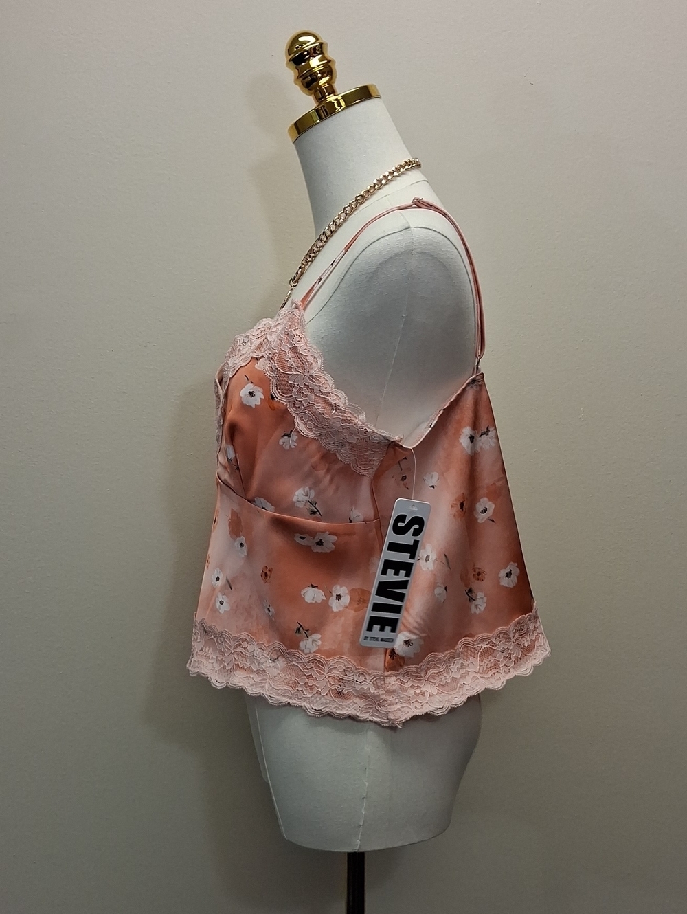 Steve Madden Stevie Pink Floral Satin Lace Cami Adjustable Strap XL - Picture 2 of 9
